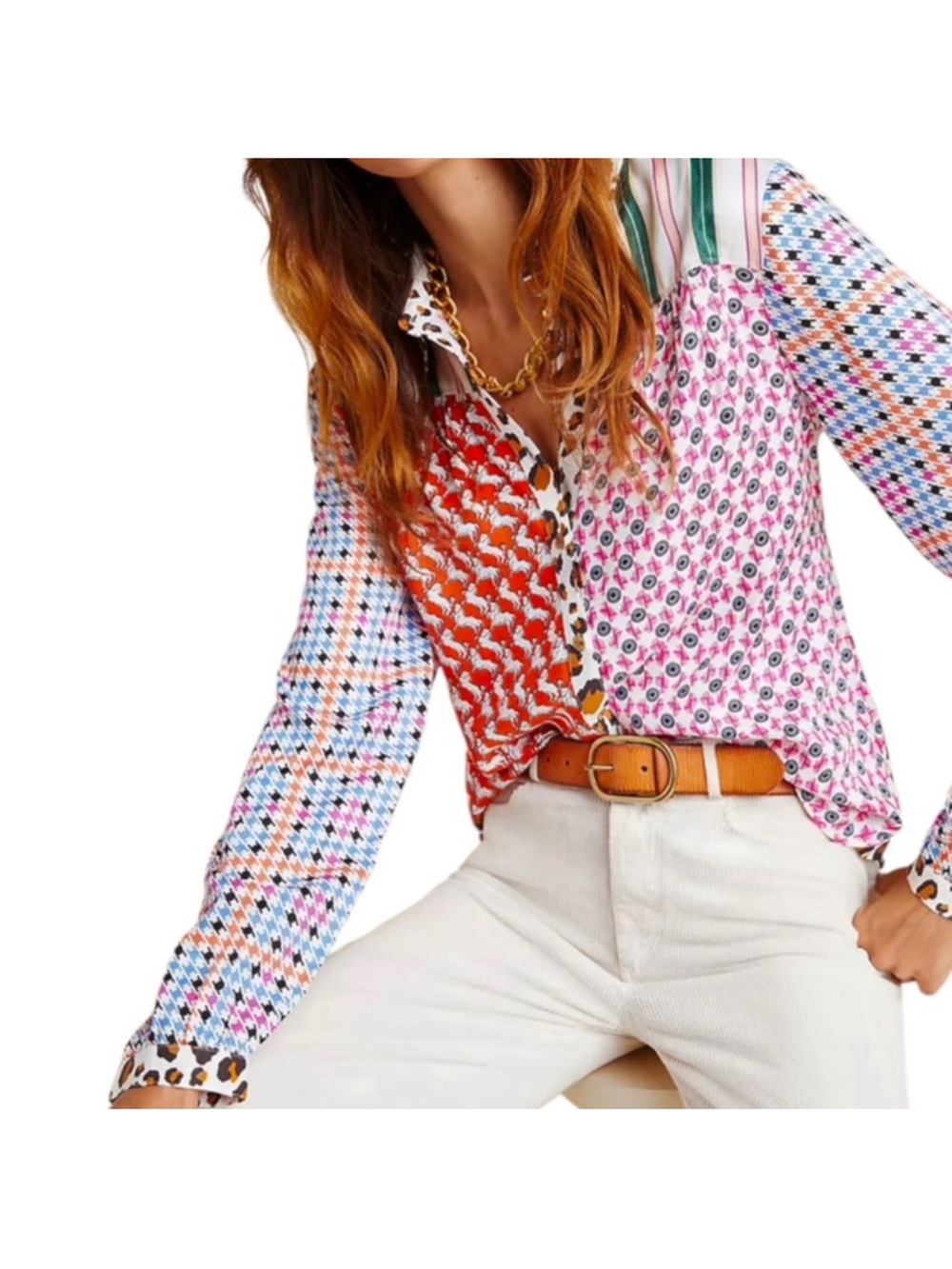 Anthropologie Maeve Bernadette Mixed Print Button Front Blouse Top Size XS EUC - Picture 3 of 11